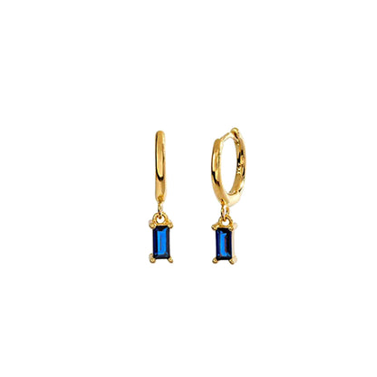 Blue Gemstone Dangling Baguette Earrings in Gold