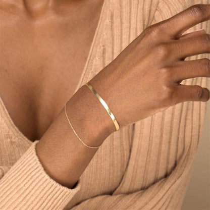 Herringbone and Chain Bracelet Set in Silver