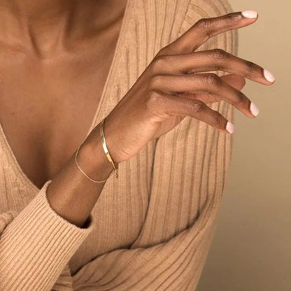 Herringbone and Chain Bracelet Set in Gold