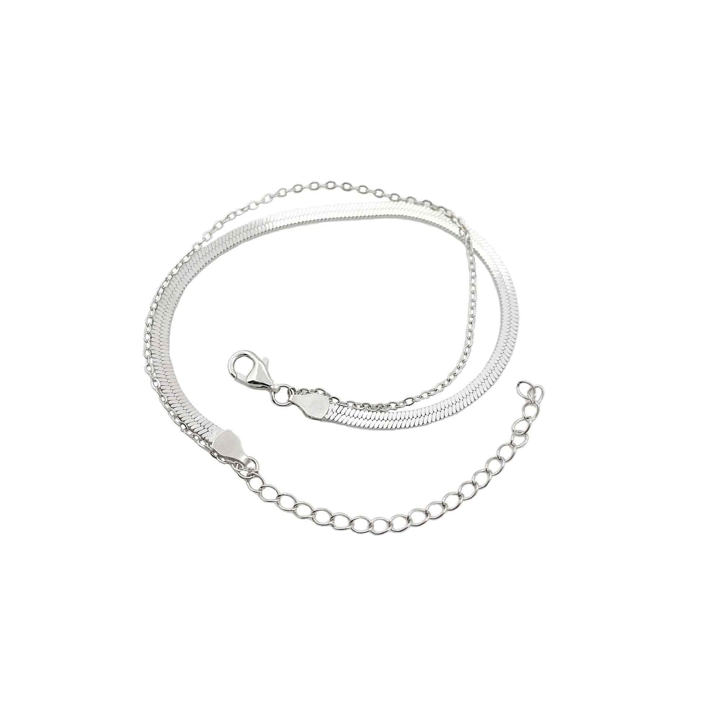 Herringbone and Chain Bracelet Set in Silver