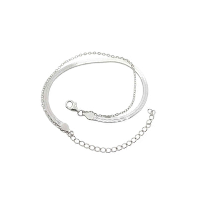Herringbone and Chain Bracelet Set in Silver