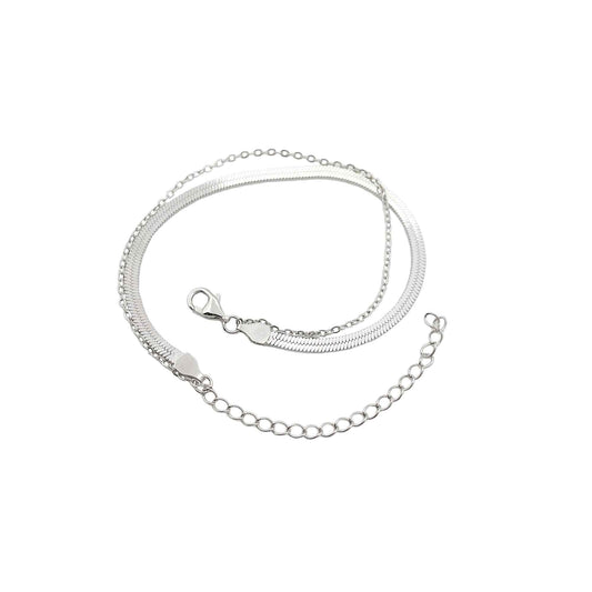 Herringbone and Chain Bracelet Set in Silver