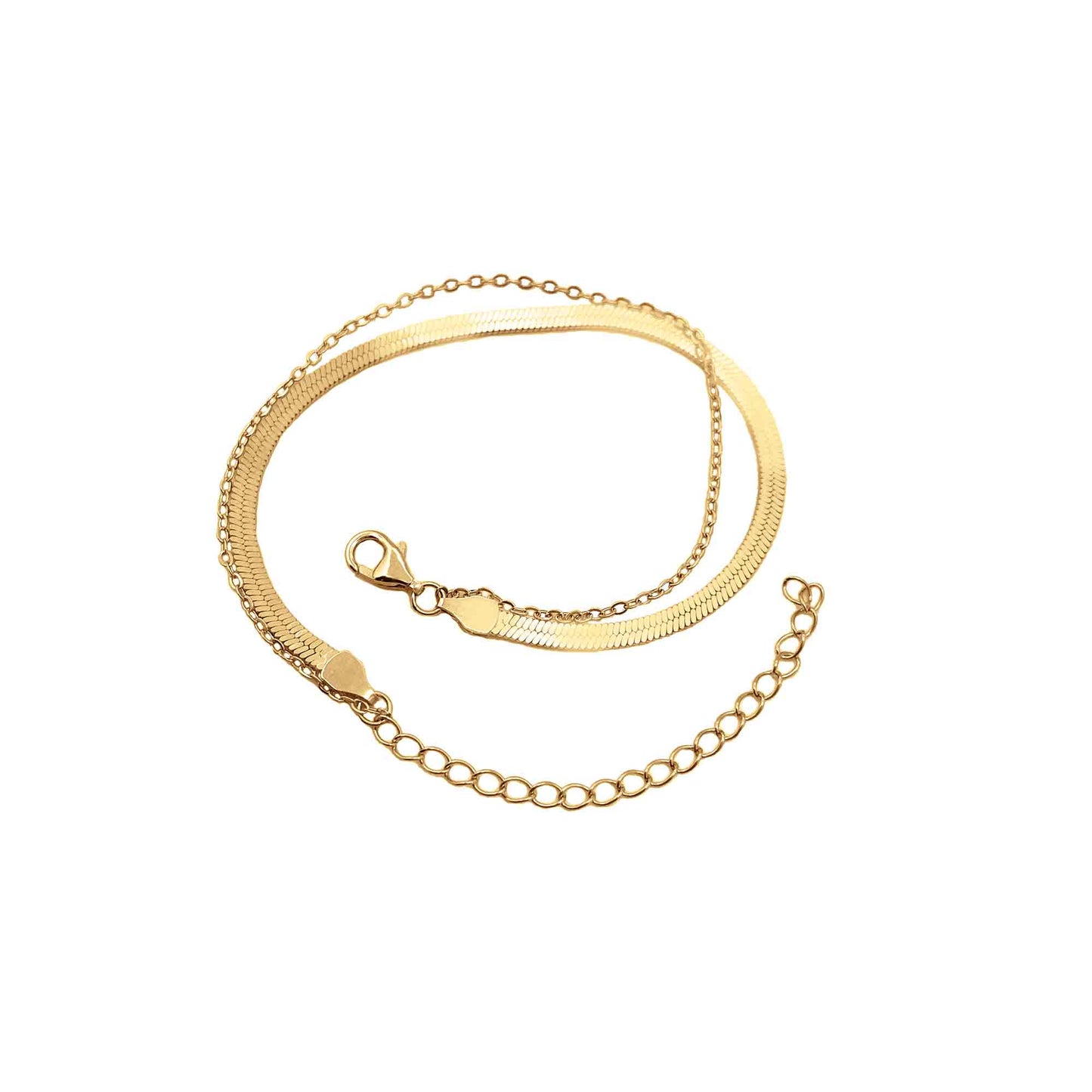 Herringbone and Chain Bracelet Set in Gold