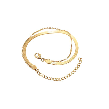 Herringbone and Chain Bracelet Set in Gold