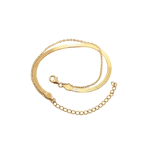 Herringbone and Chain Bracelet Set in Gold