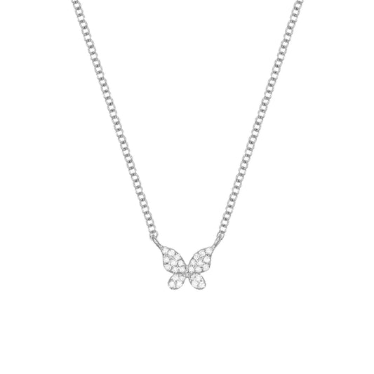 Butterfly Pave Pendant Necklace in Silver