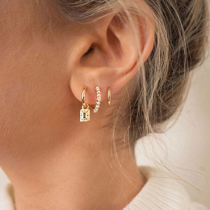 Green Stone Square Pendant Earrings in Gold