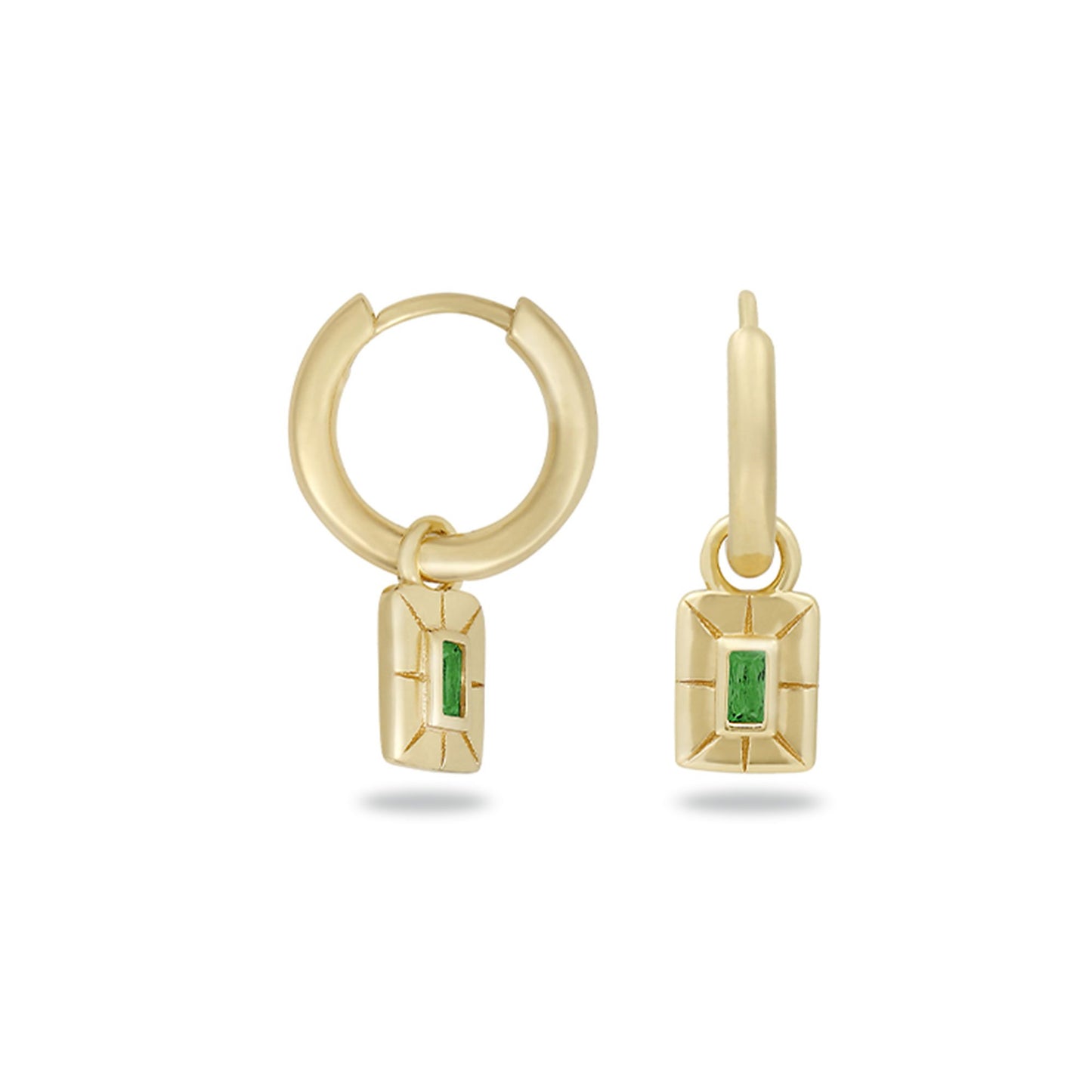 Green Stone Square Pendant Earrings in Gold
