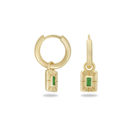 Green Stone Square Pendant Earrings in Gold