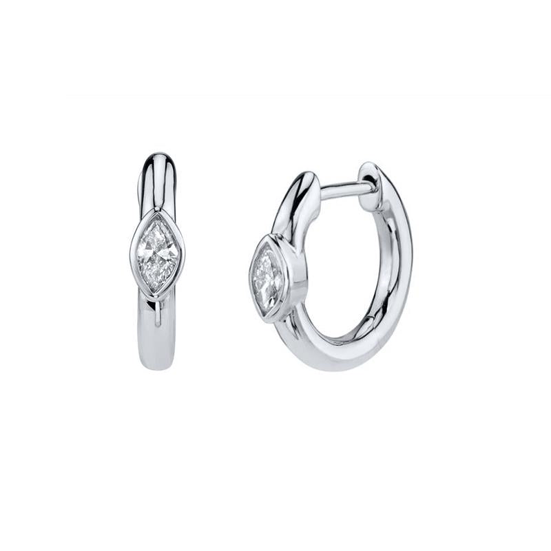 Solitaire Gemstone Huggie Hoop Earrings in Silver