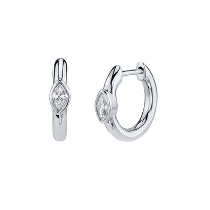 Solitaire Gemstone Huggie Hoop Earrings in Silver