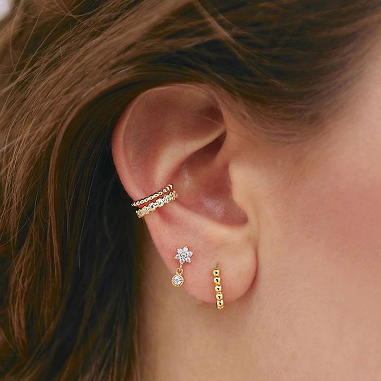 Beaded Mini Hoop Earrings in Gold