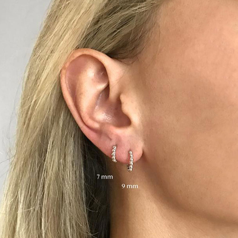Beaded Mini Hoop Earrings in Silver