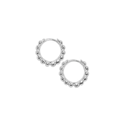 Beaded Mini Hoop Earrings in Silver