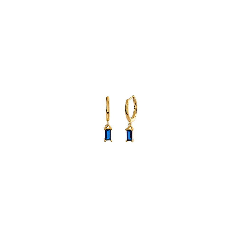 Blue Gemstone Dangling Baguette Earrings in Gold