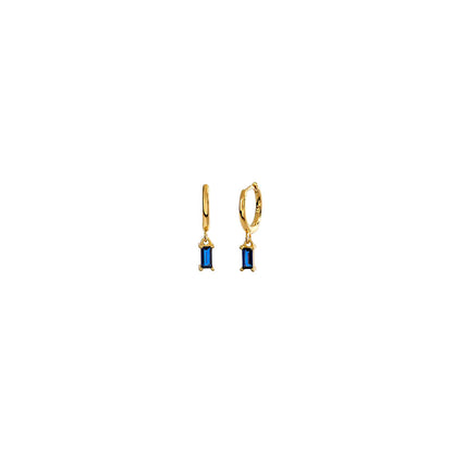 Blue Gemstone Dangling Baguette Earrings in Gold