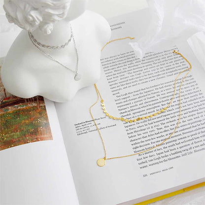 Layered Necklace with Coin Pendant in Silver