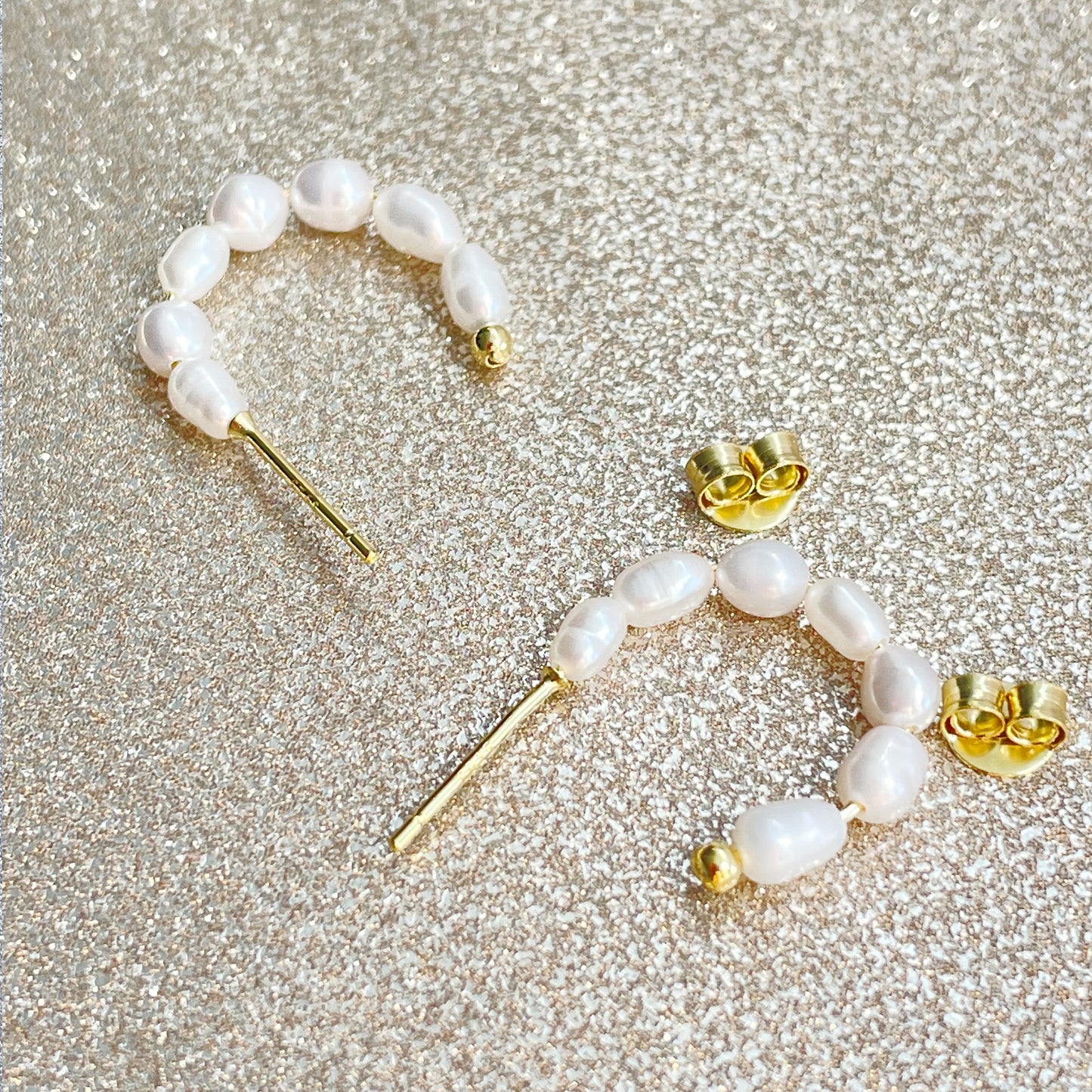 Flora Pearl Hoop Earrings in Gold