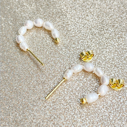 Flora Pearl Hoop Earrings in Gold