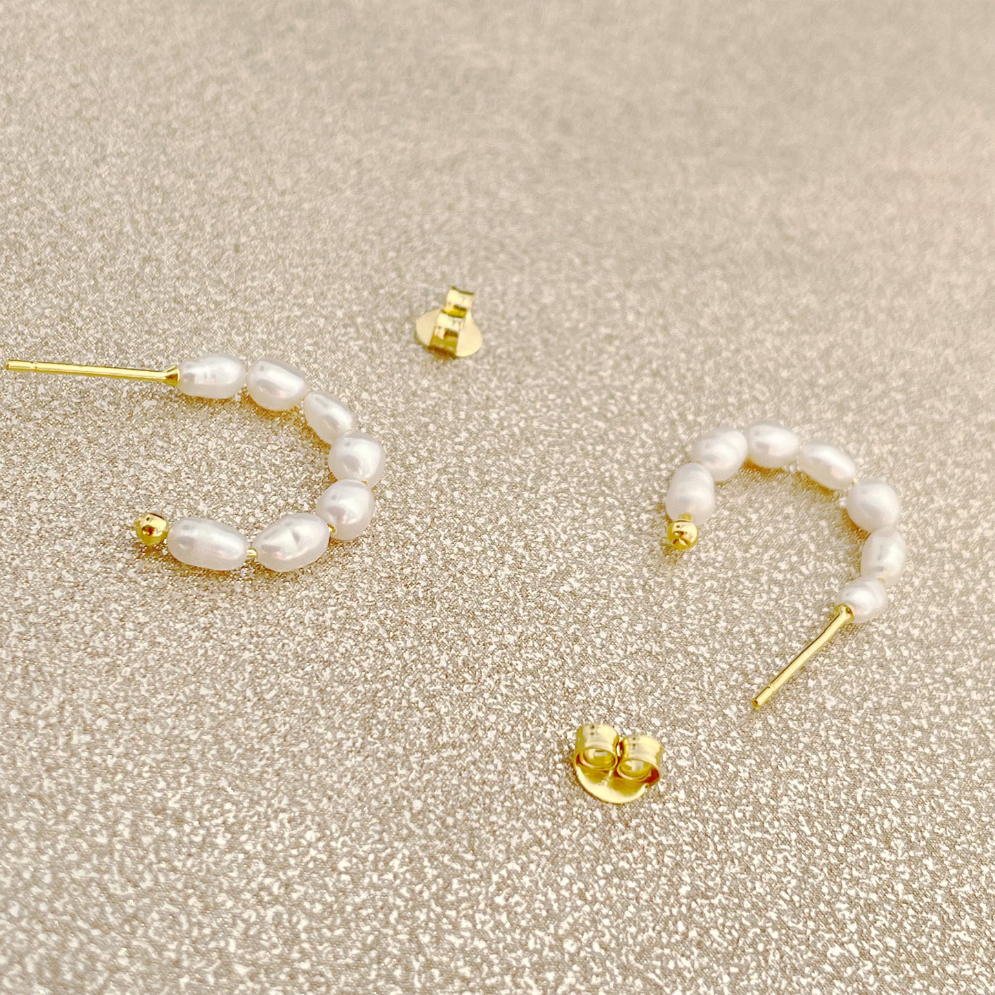 Flora Pearl Hoop Earrings in Gold