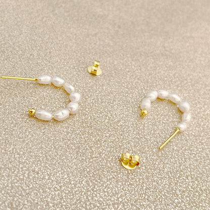 Flora Pearl Hoop Earrings in Gold