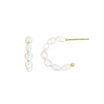 Flora Pearl Hoop Earrings in Gold