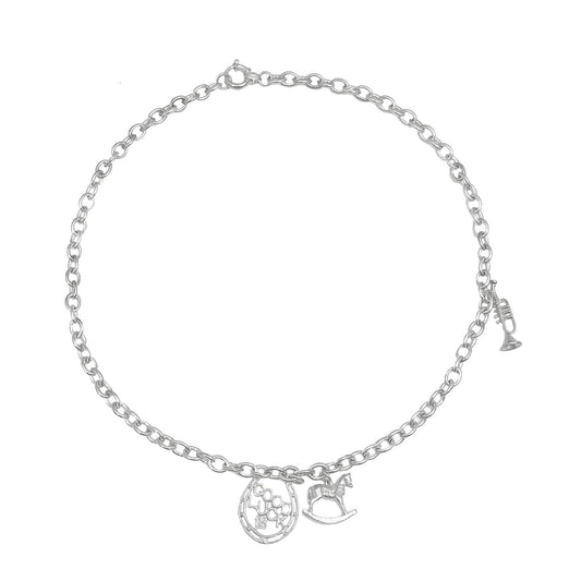 Heavy Chain Silver Necklace with Multi Charms