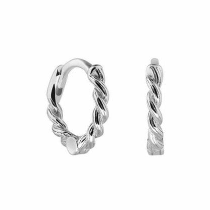 Twisted Huggie Hoop Earrings in Silver