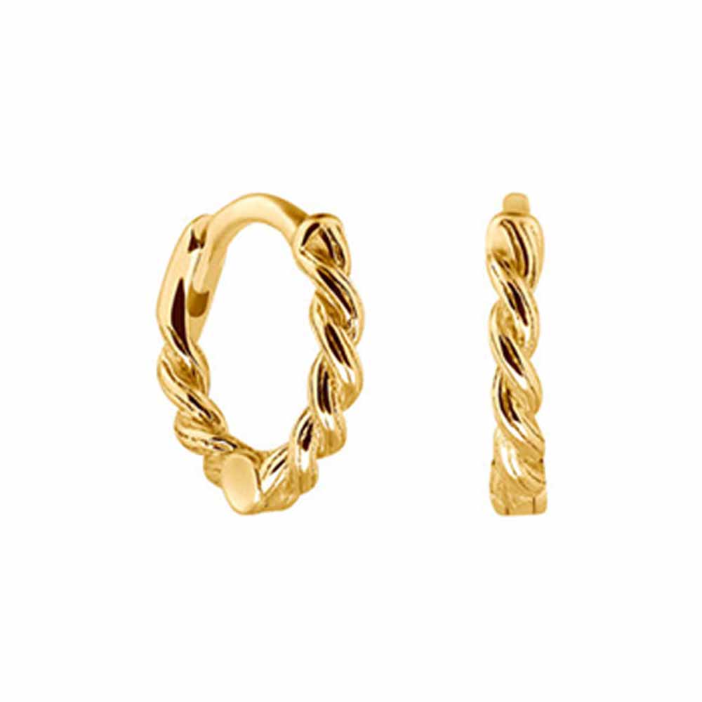 Twisted Huggie Hoop Earrings in Gold