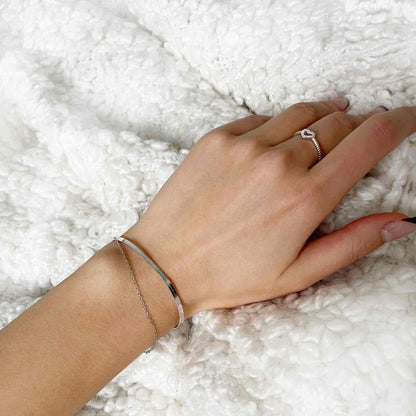 Herringbone and Chain Bracelet Set in Silver