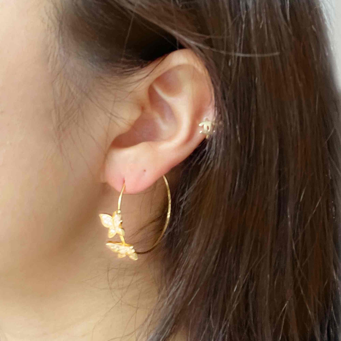 Butterfly Hoop Earrings in Gold