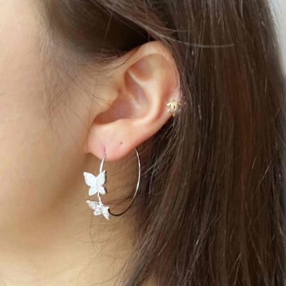 Butterfly Hoop Earrings in Silver
