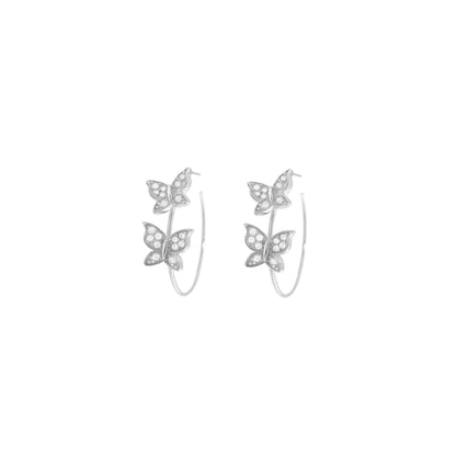 Butterfly Hoop Earrings in Silver