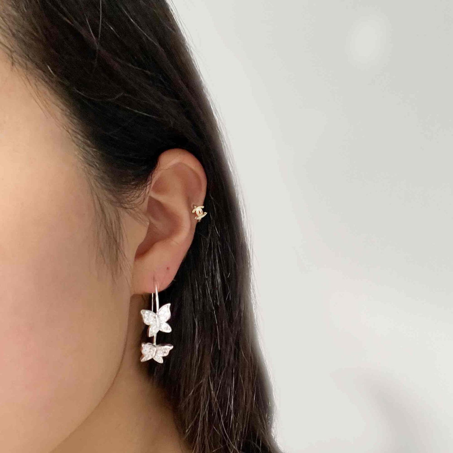 Butterfly Hoop Earrings in Silver