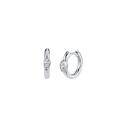 Solitaire Gemstone Huggie Hoop Earrings in Silver