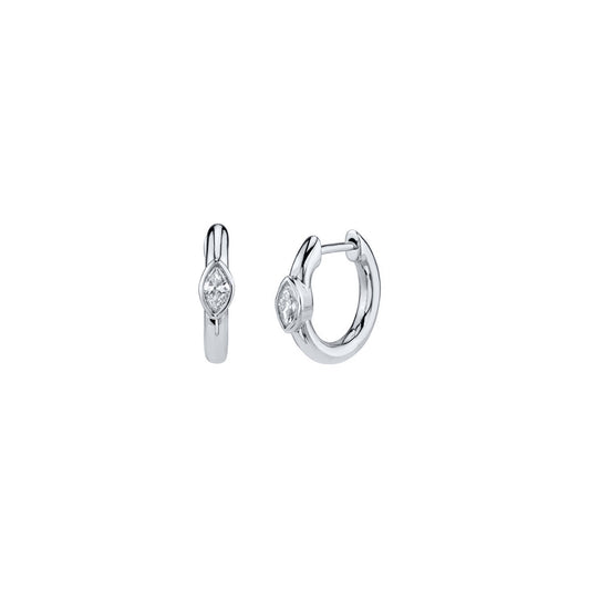 Solitaire Gemstone Huggie Hoop Earrings in Silver