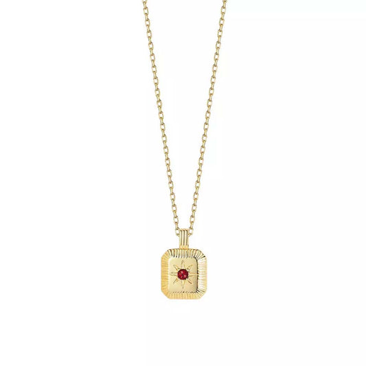 Birthstone Square Pendant 14K Gold Plated Sterling Silver Necklace (Garnet)