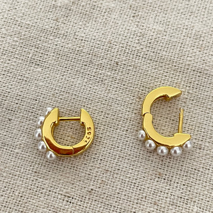 Mini Hoop Pearl Earrings in Gold