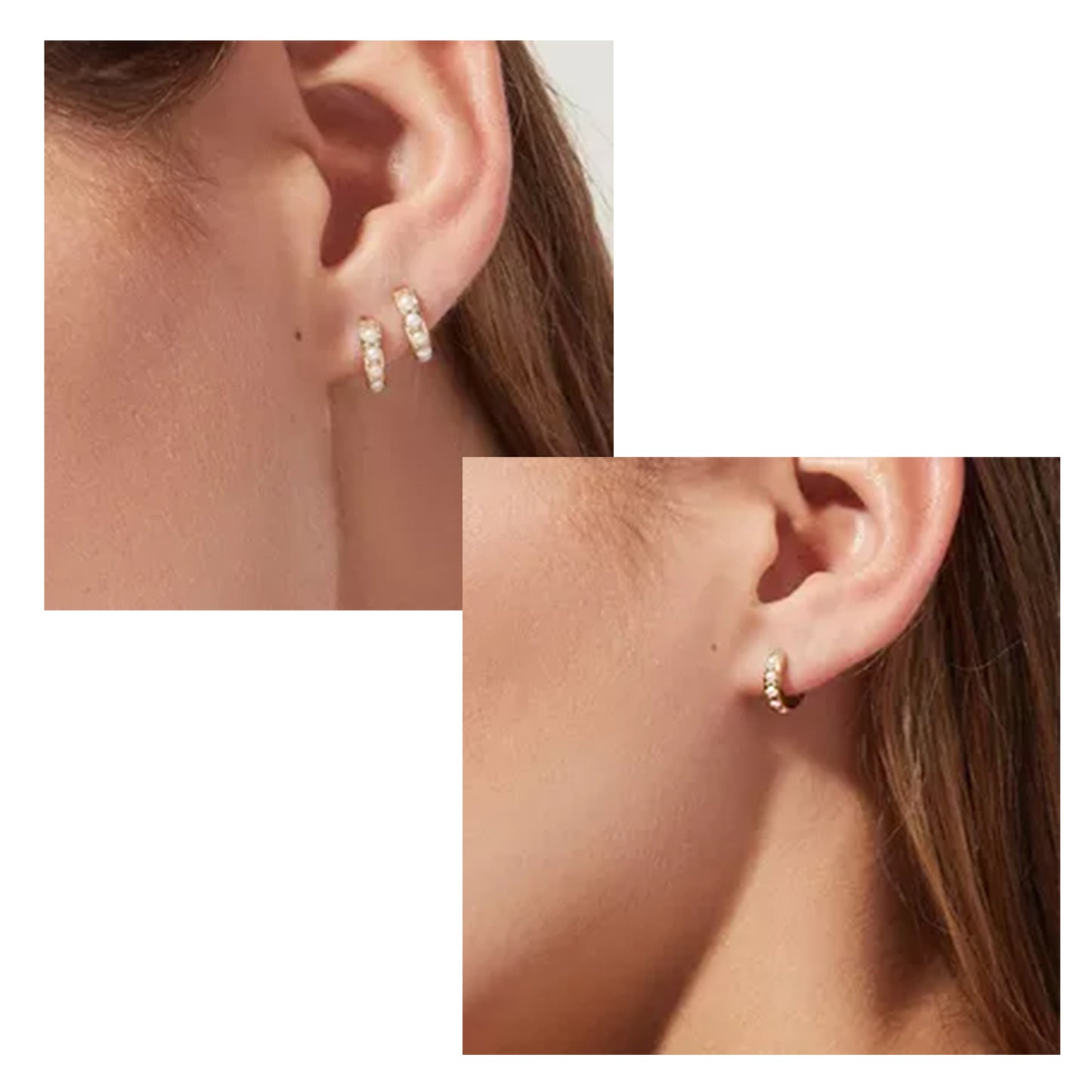 Mini Hoop Pearl Earrings in Gold