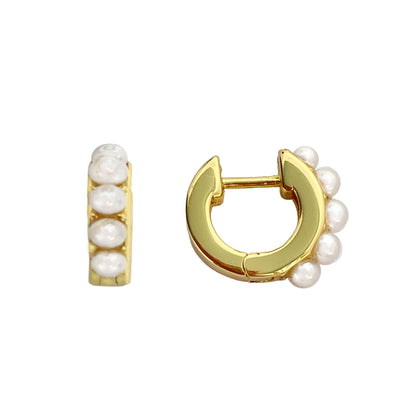 Mini Hoop Pearl Earrings in Gold