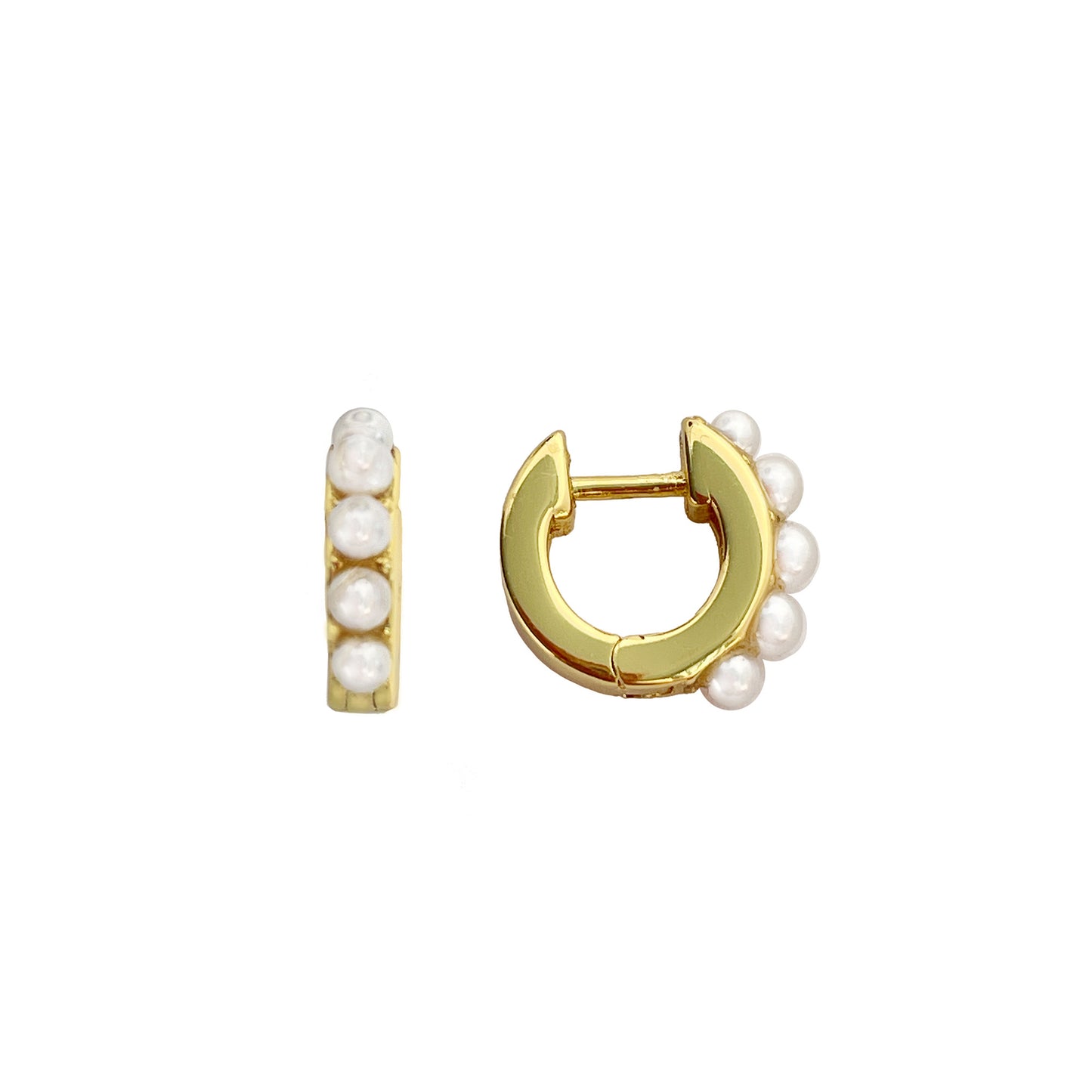 Mini Hoop Pearl Earrings in Gold