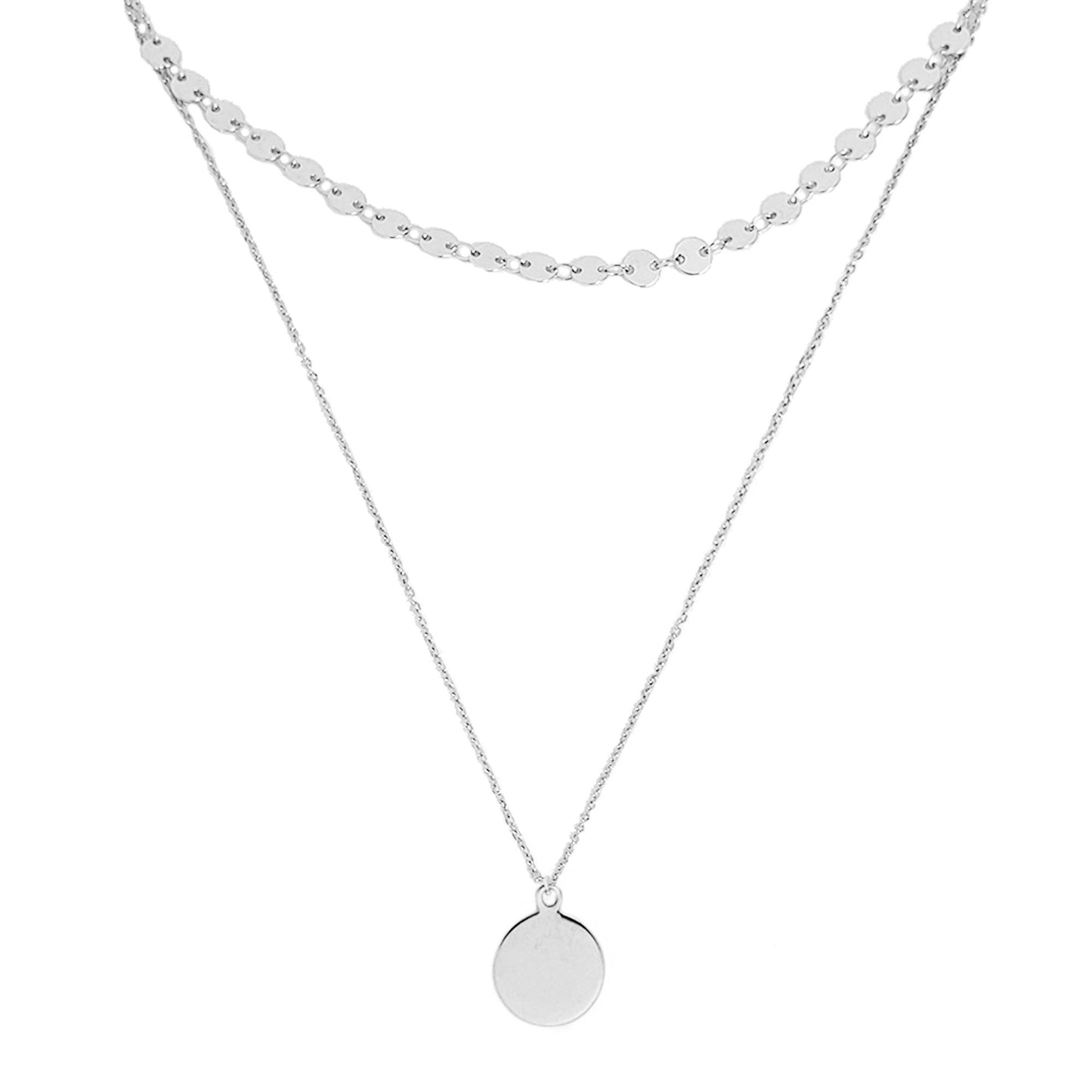 Layered Necklace with Coin Pendant in Silver