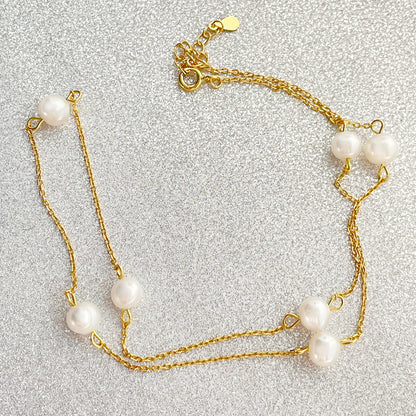 Pearl Chain Necklace in Gold