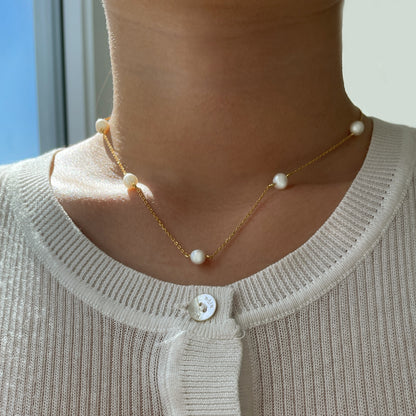 Pearl Chain Necklace in Gold