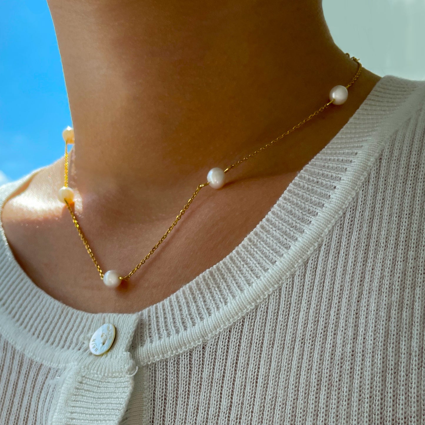 Pearl Chain Necklace in Gold