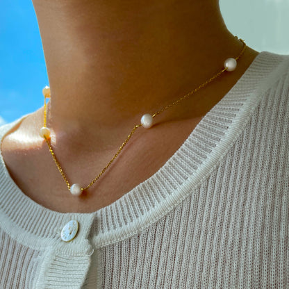 Pearl Chain Necklace in Gold
