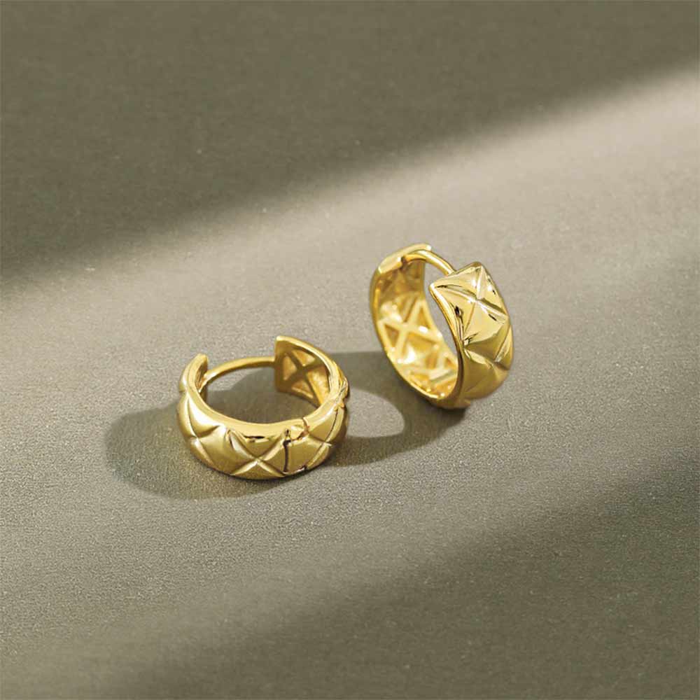 Quilted Huggie Hoop Earrings in Gold