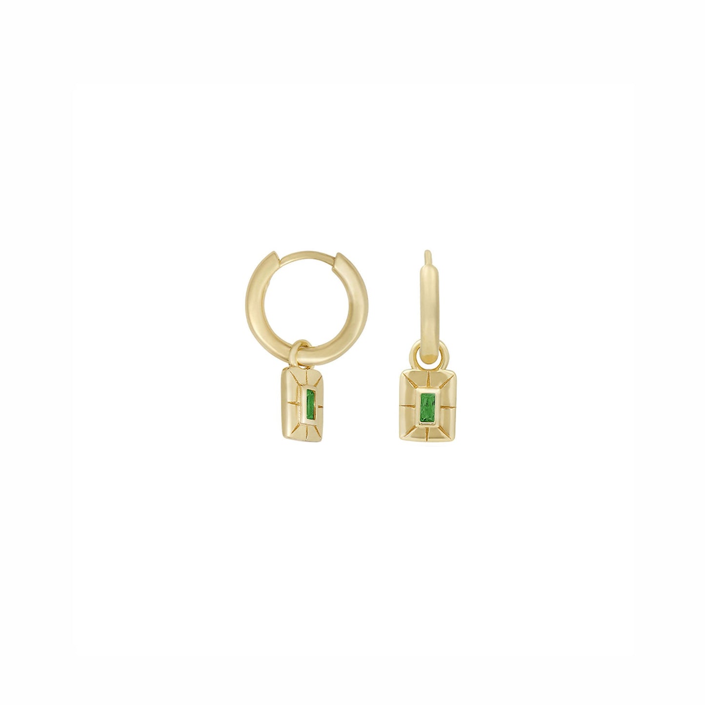 Green Stone Square Pendant Earrings in Gold