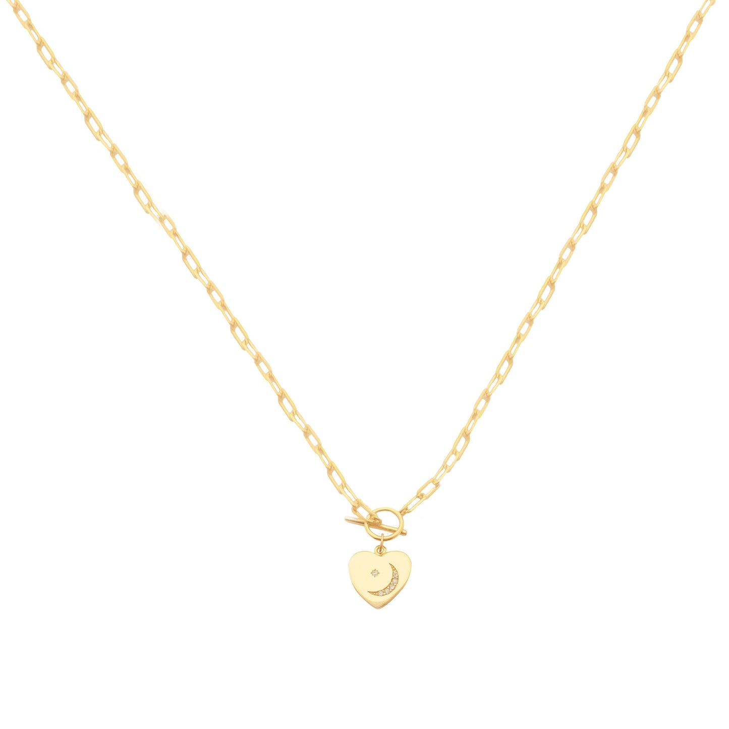 Heart Pendant Chain Necklace with Toggle Clasp in Gold