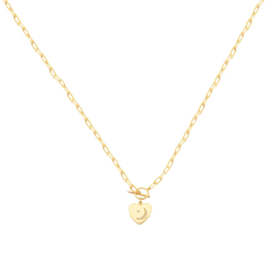 Heart Pendant Chain Necklace with Toggle Clasp in Gold